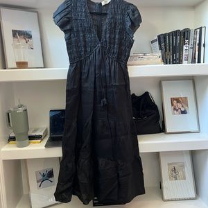 Sea, New York long black dress and ruched top and tie at neck